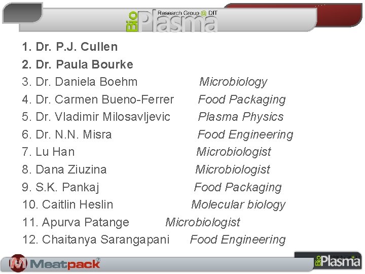 1. Dr. P. J. Cullen 2. Dr. Paula Bourke 3. Dr. Daniela Boehm Microbiology