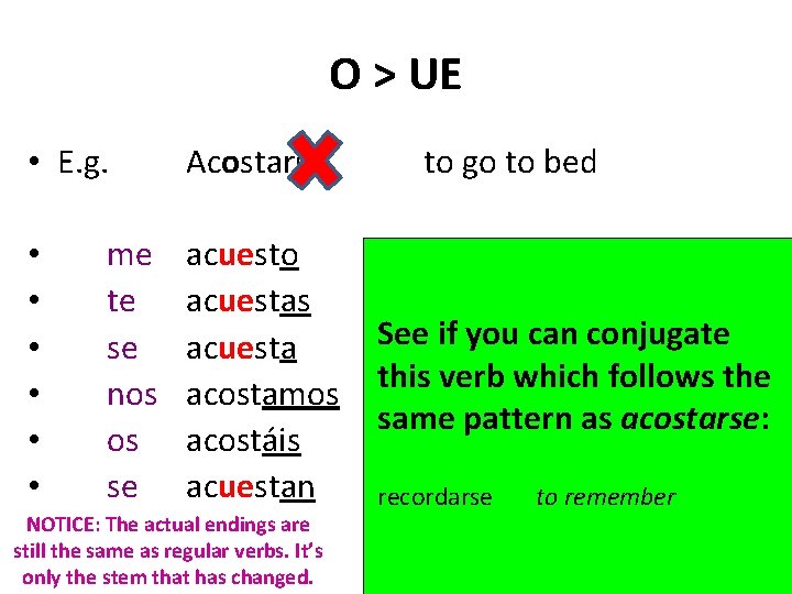 O > UE • E. g. • • • me te se nos os