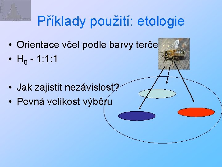 Příklady použití: etologie • Orientace včel podle barvy terče • H 0 - 1: