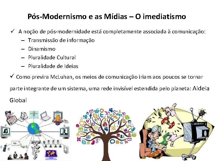 Pós-Modernismo e as Mídias – O imediatismo ü A noção de pós-modernidade está completamente