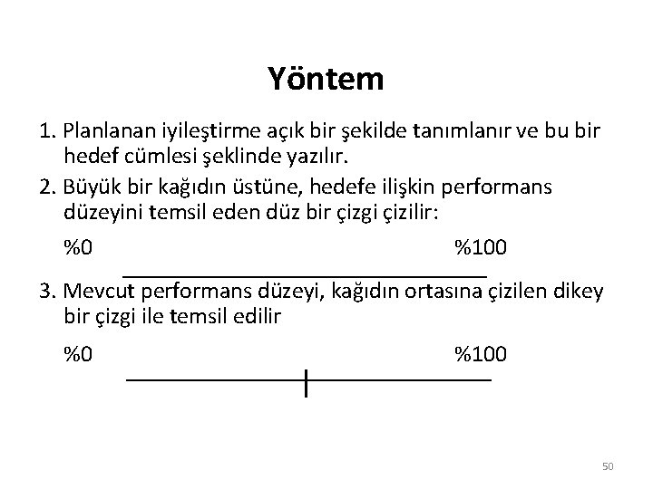 Yöntem 1. Planlanan iyileştirme açık bir şekilde tanımlanır ve bu bir hedef cümlesi şeklinde