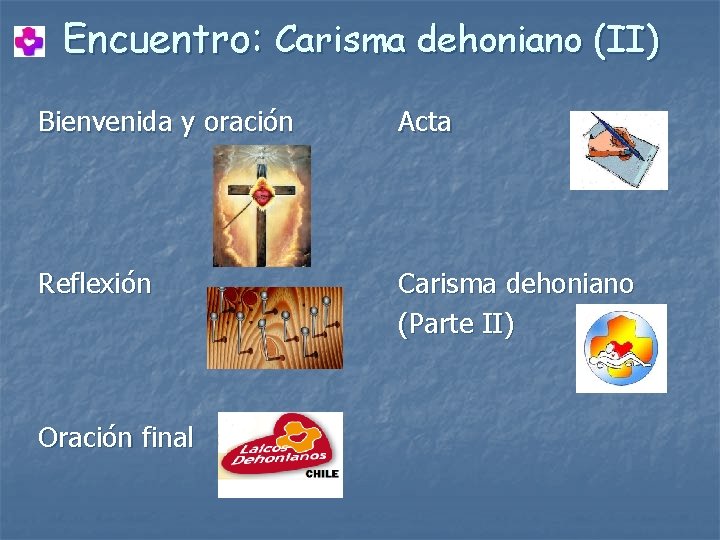 Encuentro: Carisma dehoniano (II) Bienvenida y oración Acta Reflexión Oración final Carisma dehoniano (Parte Encuentro: Carisma dehoniano (II) Bienvenida y oración Acta Reflexión Oración final Carisma dehoniano (Parte