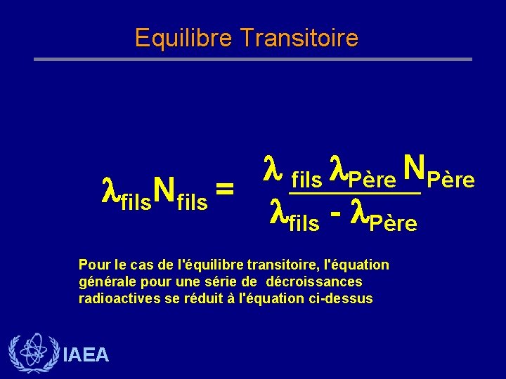 Equilibre Transitoire fils Père NPère fils. Nfils = fils - Père Pour le cas