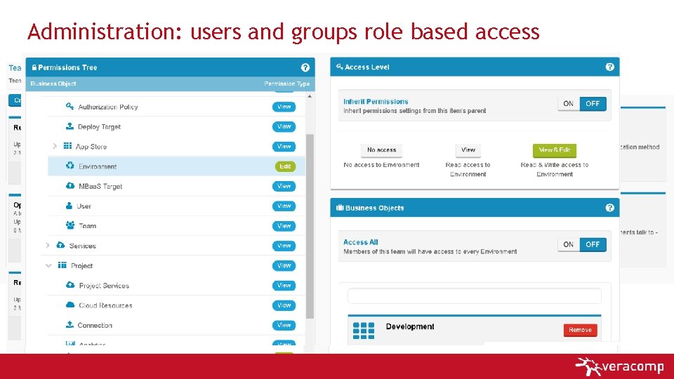 Administration: users and groups role based access 