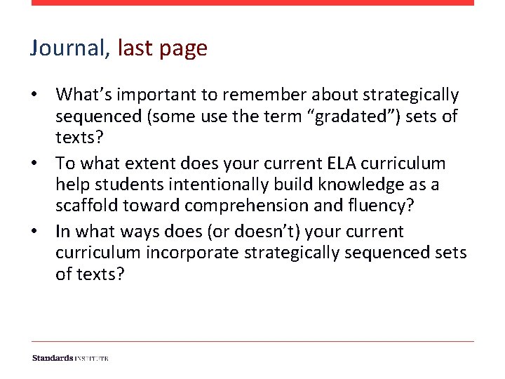 Journal, last page • What’s important to remember about strategically sequenced (some use the Journal, last page • What’s important to remember about strategically sequenced (some use the