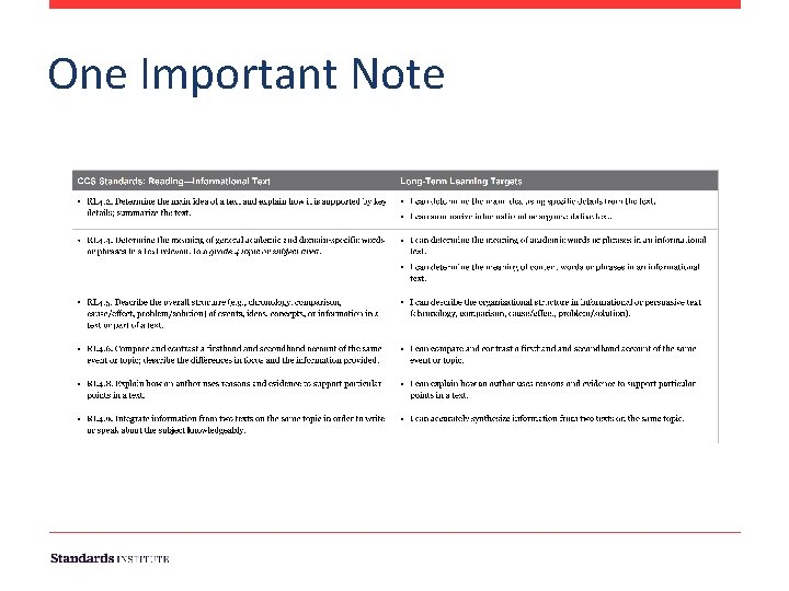 One Important Note One Important Note