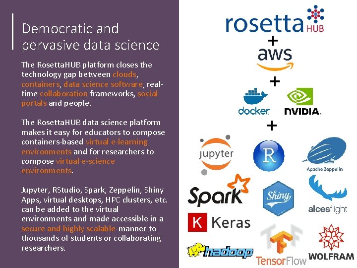 Democratic and pervasive data science The Rosetta. HUB platform closes the technology gap between Democratic and pervasive data science The Rosetta. HUB platform closes the technology gap between