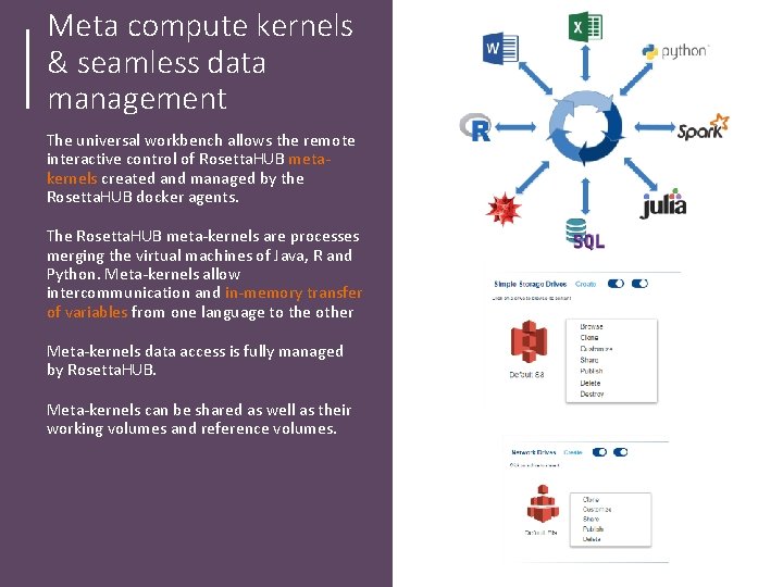 Meta compute kernels & seamless data management The universal workbench allows the remote interactive Meta compute kernels & seamless data management The universal workbench allows the remote interactive