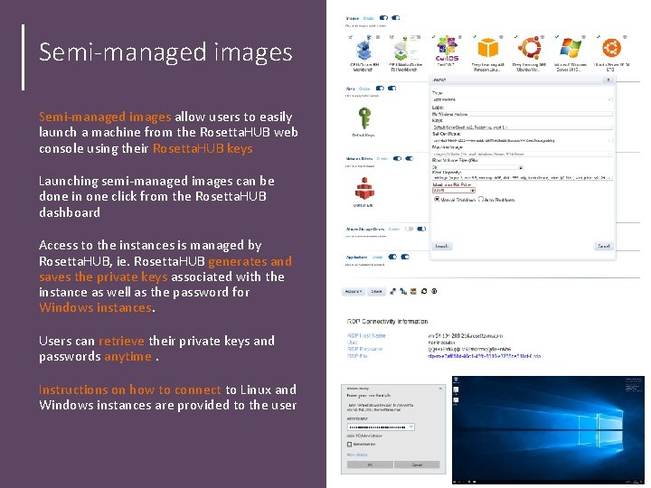 Semi-managed images allow users to easily launch a machine from the Rosetta. HUB web Semi-managed images allow users to easily launch a machine from the Rosetta. HUB web