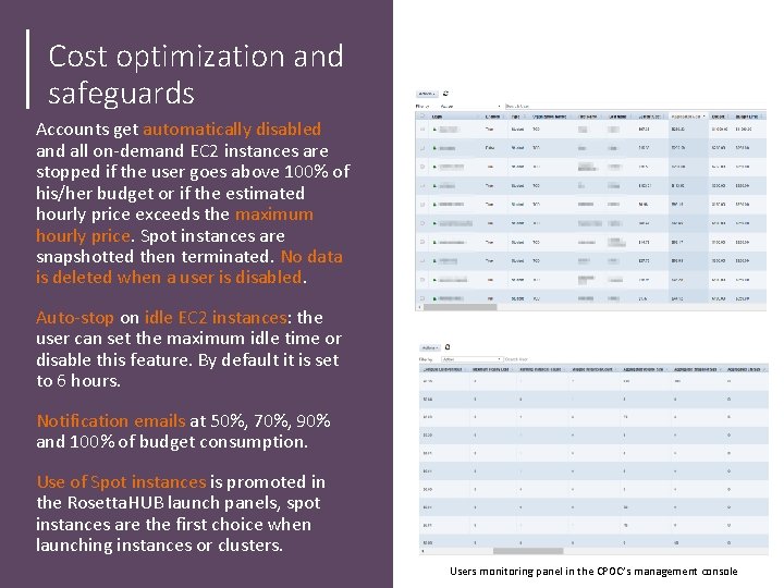 Cost optimization and safeguards Accounts get automatically disabled and all on-demand EC 2 instances Cost optimization and safeguards Accounts get automatically disabled and all on-demand EC 2 instances