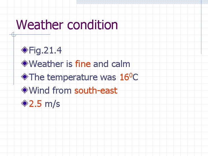 Weather condition Fig. 21. 4 Weather is fine and calm The temperature was 160