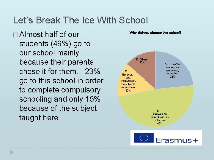 Let’s Break The Ice With School � Almost half of our students (49%) go Let’s Break The Ice With School � Almost half of our students (49%) go
