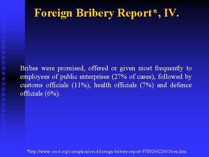 Foreign Bribery Report*, IV. Bribes were promised, offered or given most frequently to employees