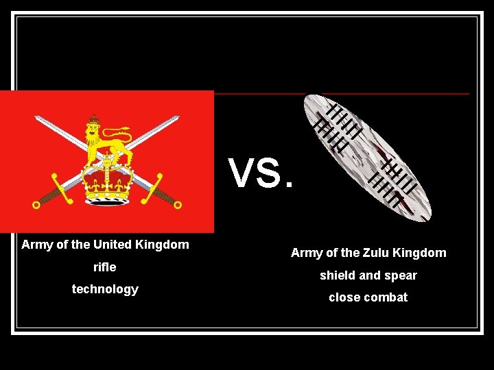 vs. Army of the United Kingdom rifle technology Army of the Zulu Kingdom shield