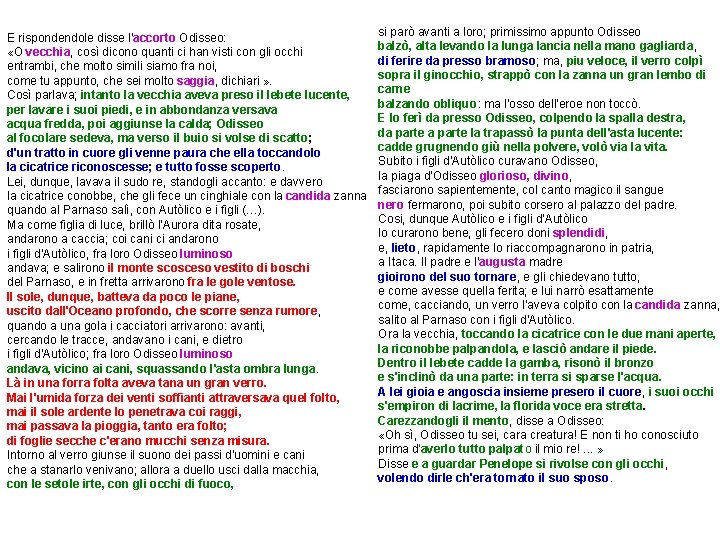 E rispondendole disse l'accorto Odisseo: «O vecchia, così dicono quanti ci han visti con E rispondendole disse l'accorto Odisseo: «O vecchia, così dicono quanti ci han visti con