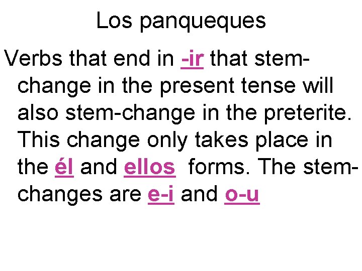 Los panqueques Verbs that end in -ir that stemchange in the present tense will Los panqueques Verbs that end in -ir that stemchange in the present tense will