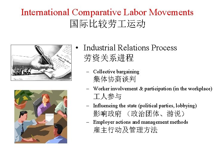 International Comparative Labor Movements 国际比较劳 运动 • Industrial Relations Process 劳资关系进程 – Collective bargaining