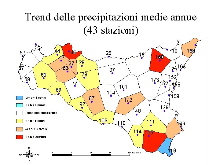 Trend delle precipitazioni medie annue (43 stazioni) 