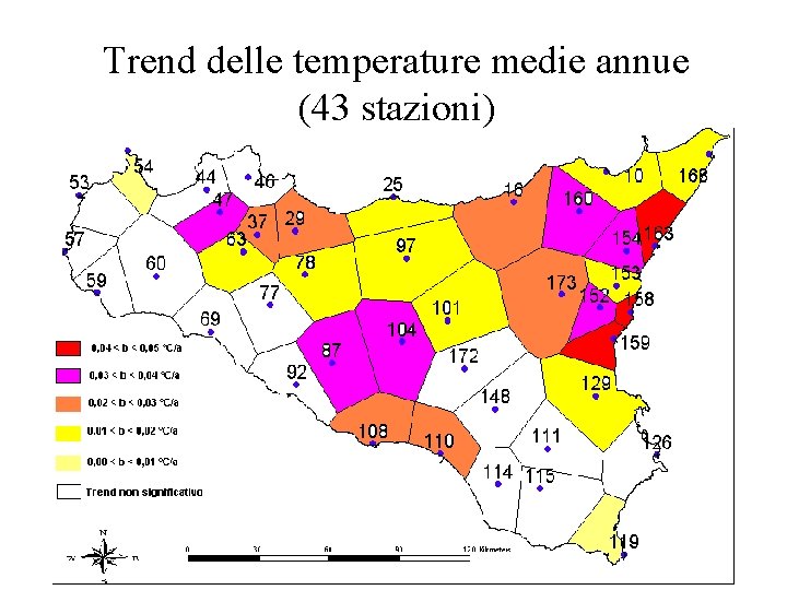 Trend delle temperature medie annue (43 stazioni) 