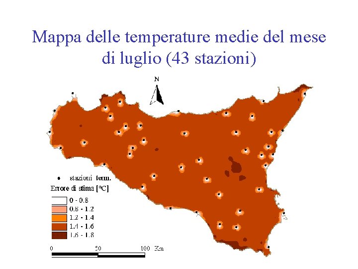 Mappa delle temperature medie del mese di luglio (43 stazioni) 