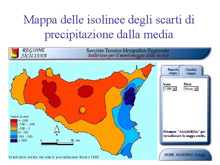 Mappa delle isolinee degli scarti di precipitazione dalla media 