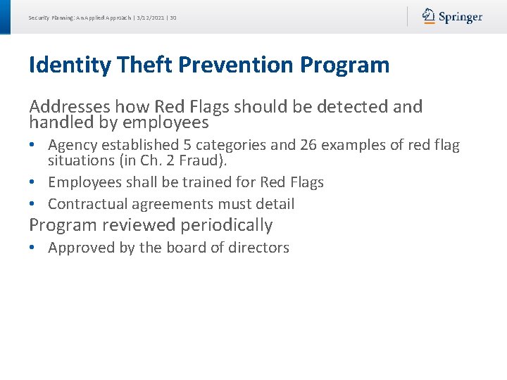 Security Planning: An Applied Approach | 3/12/2021 | 30 Identity Theft Prevention Program Addresses Security Planning: An Applied Approach | 3/12/2021 | 30 Identity Theft Prevention Program Addresses