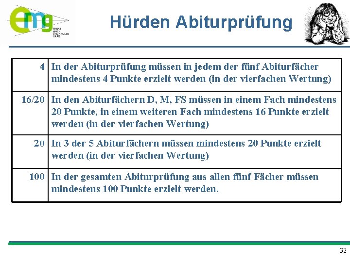 Hürden Abiturprüfung 4 In der Abiturprüfung müssen in jedem der fünf Abiturfächer mindestens 4