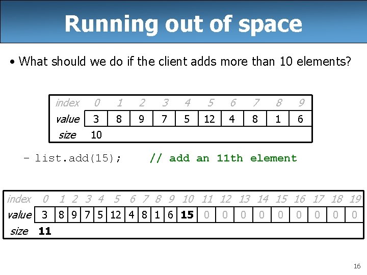 Running out of space • What should we do if the client adds more