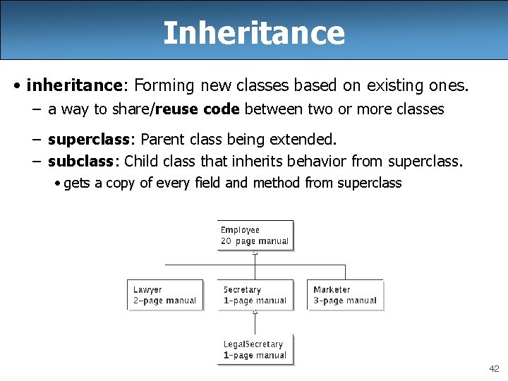 Inheritance • inheritance: Forming new classes based on existing ones. – a way to