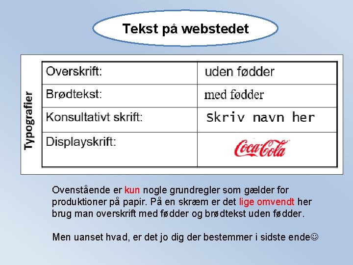 Tekst på webstedet Ovenstående er kun nogle grundregler som gælder for produktioner på papir. Tekst på webstedet Ovenstående er kun nogle grundregler som gælder for produktioner på papir.