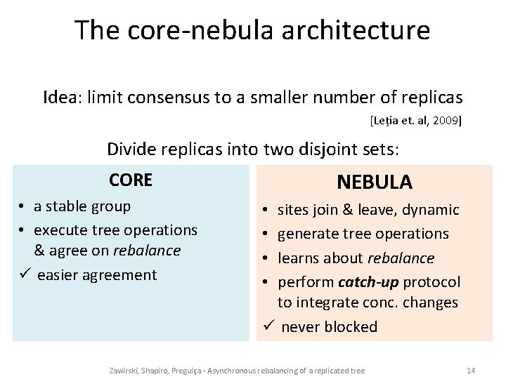 The core-nebula architecture Idea: limit consensus to a smaller number of replicas [Leția et.
