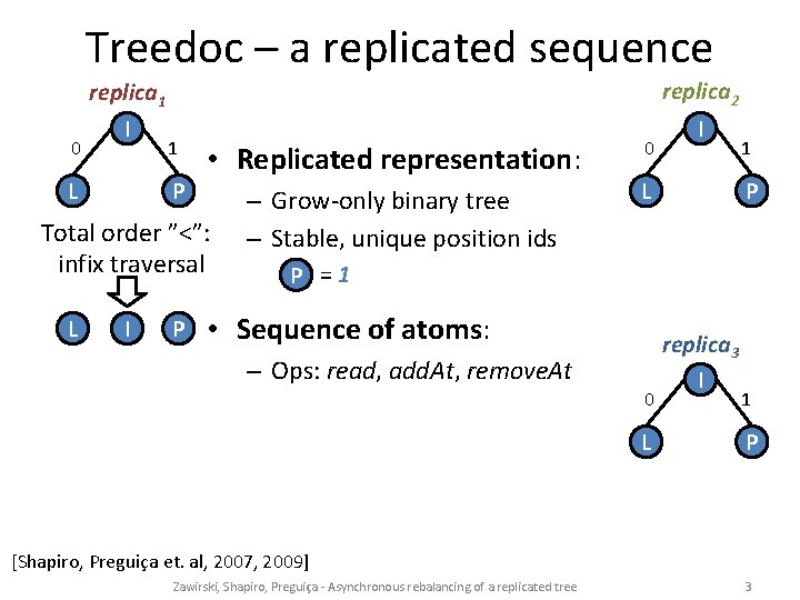 Treedoc – a replicated sequence 0 replica 1 I L replica 2 1 P