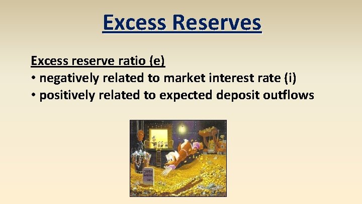 Excess Reserves Excess reserve ratio (e) • negatively related to market interest rate (i) Excess Reserves Excess reserve ratio (e) • negatively related to market interest rate (i)