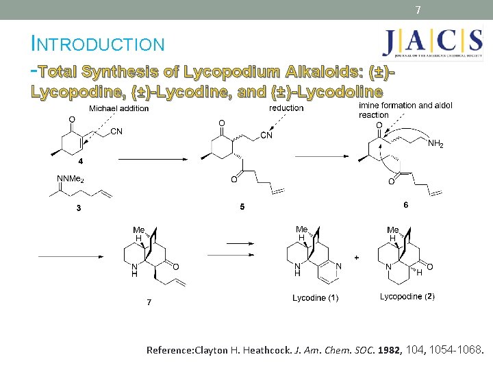 7 INTRODUCTION -Total Synthesis of Lycopodium Alkaloids: (±)Lycopodine, (±)-Lycodine, and (±)-Lycodoline Reference: Clayton H.