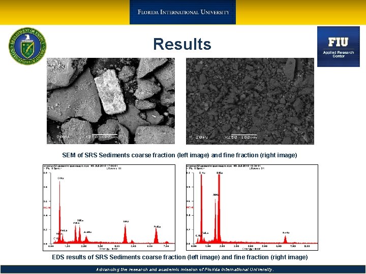 Results SEM of SRS Sediments coarse fraction (left image) and fine fraction (right image)