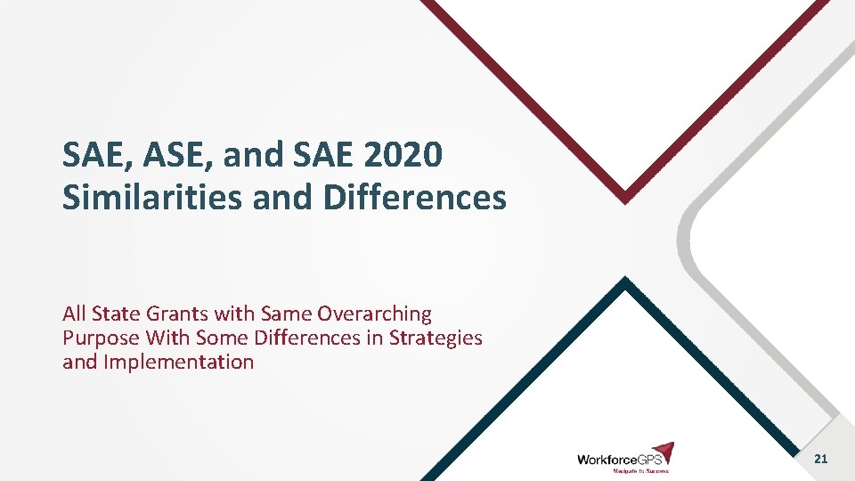 SAE, ASE, and SAE 2020 Similarities and Differences All State Grants with Same Overarching