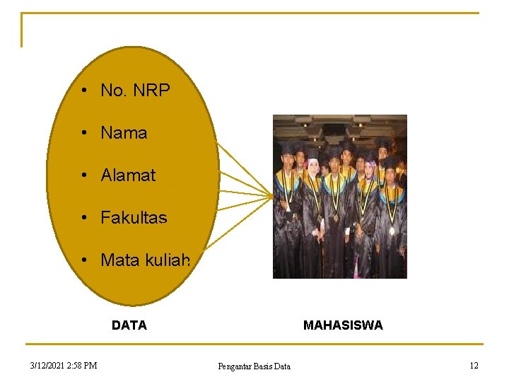 • No. NRP • Nama • Alamat • Fakultas • Mata kuliah DATA • No. NRP • Nama • Alamat • Fakultas • Mata kuliah DATA