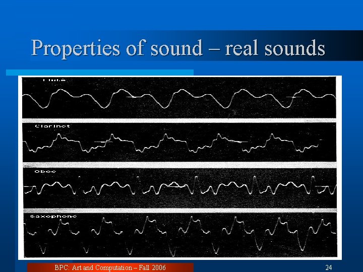 Properties of sound – real sounds BPC: Art and Computation – Fall 2006 24