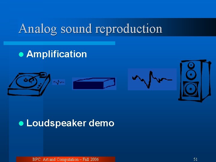 Analog sound reproduction l Amplification l Loudspeaker demo BPC: Art and Computation – Fall