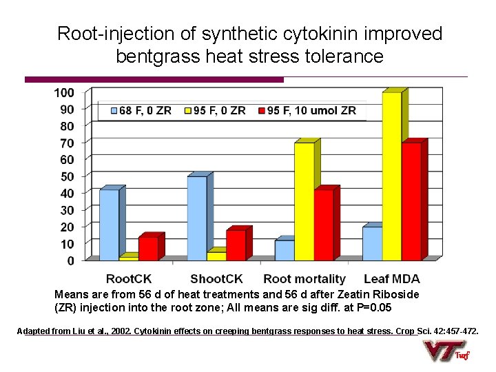 Root-injection of synthetic cytokinin improved bentgrass heat stress tolerance Means are from 56 d