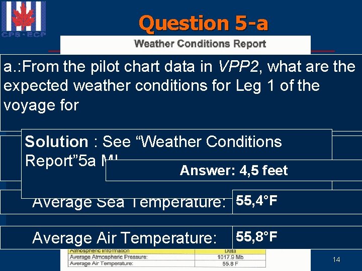 Question 5 -a a. : From the pilot chart data in VPP 2, what Question 5 -a a. : From the pilot chart data in VPP 2, what