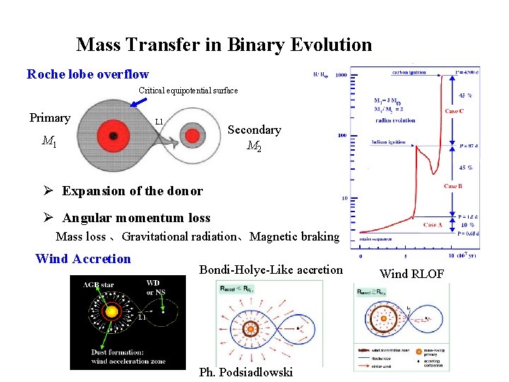 Mass Transfer in Binary Evolution Roche lobe overflow Critical equipotential surface Primary L 1 Mass Transfer in Binary Evolution Roche lobe overflow Critical equipotential surface Primary L 1