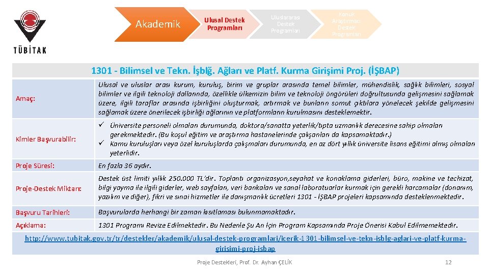 Akademik Ulusal Destek Programları Uluslararası Destek Programları Konuk Araştırmacı Destek Programları 1301 - Bilimsel Akademik Ulusal Destek Programları Uluslararası Destek Programları Konuk Araştırmacı Destek Programları 1301 - Bilimsel