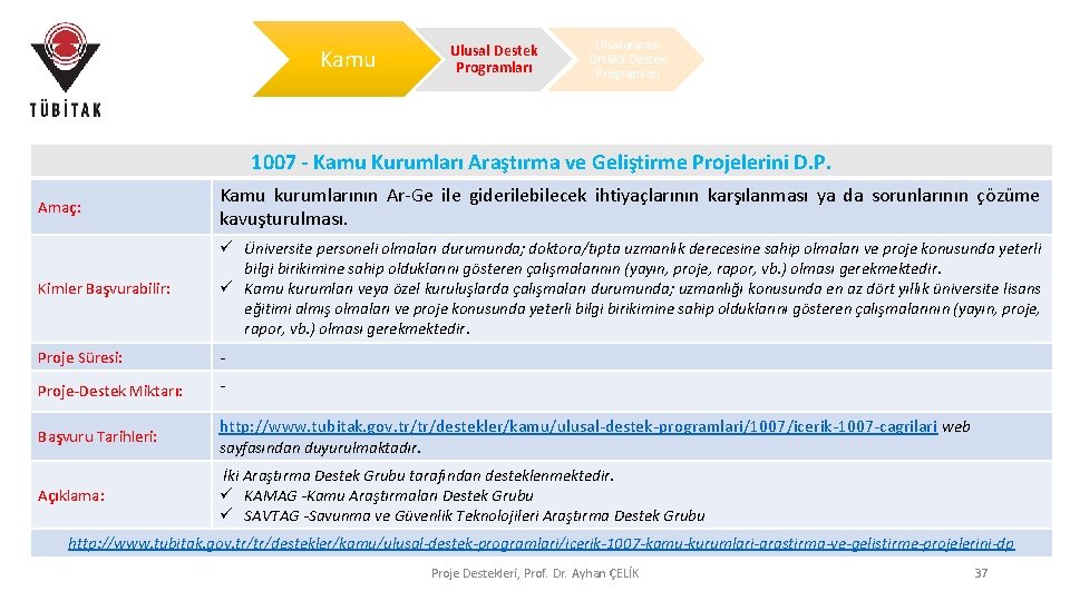 Kamu Ulusal Destek Programları Uluslararası Ortaklı Destek Programları 1007 - Kamu Kurumları Araştırma ve Kamu Ulusal Destek Programları Uluslararası Ortaklı Destek Programları 1007 - Kamu Kurumları Araştırma ve
