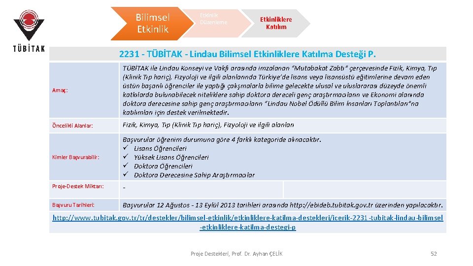 Bilimsel Etkinlik Düzenleme Etkinliklere Katılım 2231 - TÜBİTAK - Lindau Bilimsel Etkinliklere Katılma Desteği Bilimsel Etkinlik Düzenleme Etkinliklere Katılım 2231 - TÜBİTAK - Lindau Bilimsel Etkinliklere Katılma Desteği