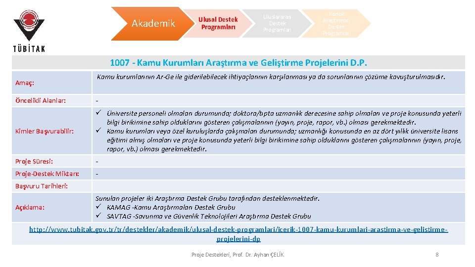 Akademik Ulusal Destek Programları Uluslararası Destek Programları Konuk Araştırmacı Destek Programları 1007 - Kamu Akademik Ulusal Destek Programları Uluslararası Destek Programları Konuk Araştırmacı Destek Programları 1007 - Kamu