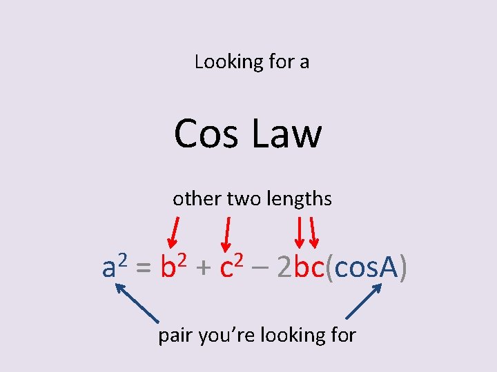 Looking for a Cos Law other two lengths 2 a = 2 b +