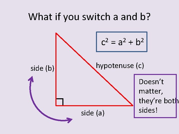 What if you switch a and b? c 2 = a 2 + b