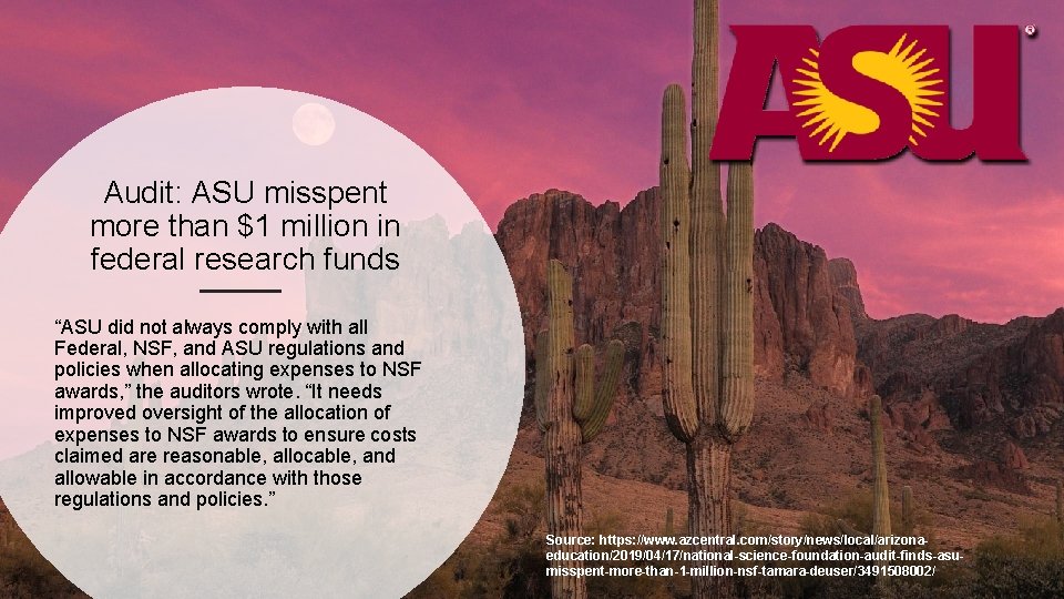 Audit: ASU misspent more than $1 million in federal research funds “ASU did not