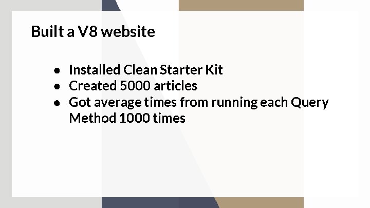 Built a V 8 website ● Installed Clean Starter Kit ● Created 5000 articles